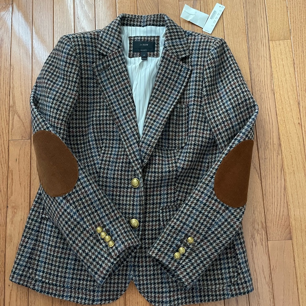 J. Crew Black and Brown Houndstooth Blazer